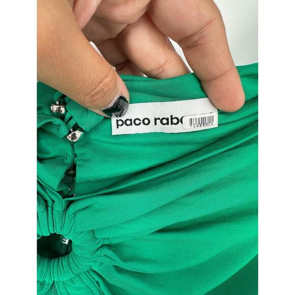 Paco Rabanne Green Ruched Off The Shoulder Crop Top in Emeraude - Picture 7 of 13